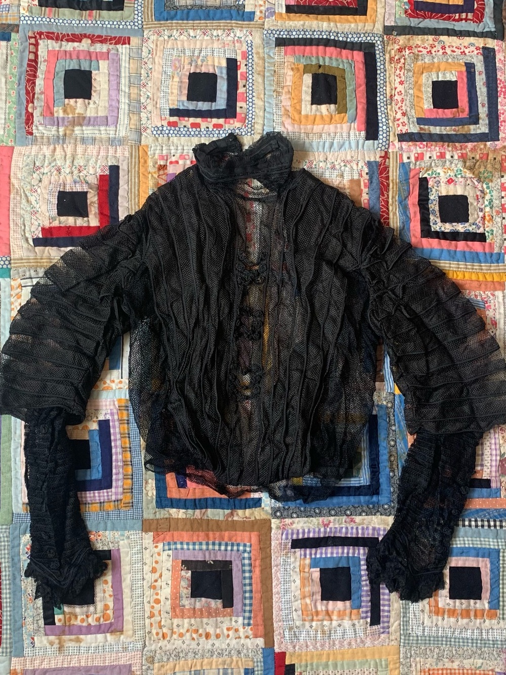 Phenomenal true antique Victorian black net top blouse gothic romantic